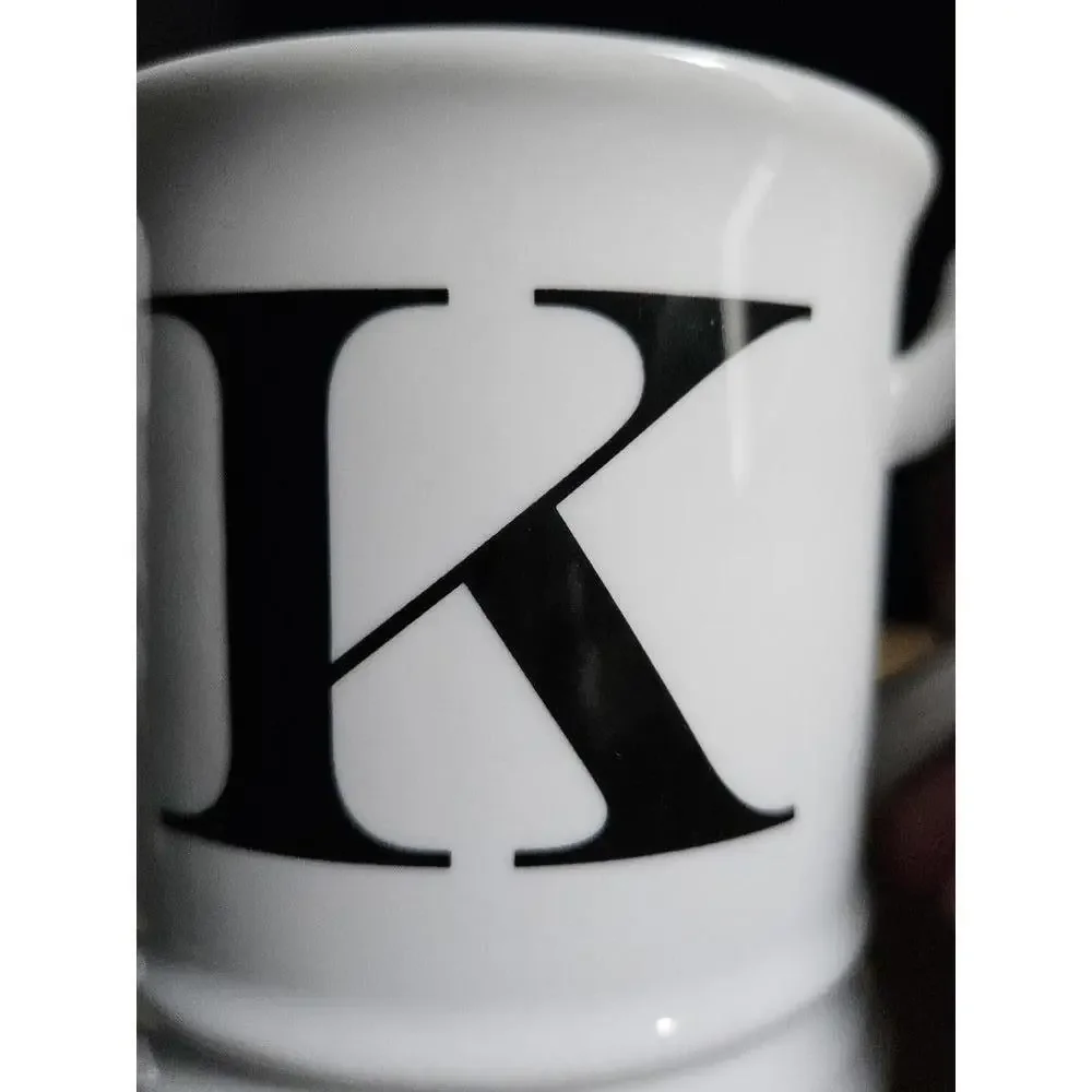 Williams-Sonoma White Monogram Mug Letter K Sculpted Handle Approx 14 oz